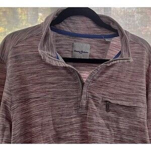 Tommy Bahama 1/4 Zip Shirt Mens Medium Heather Pink Long Sleeve Silver Zipper XL